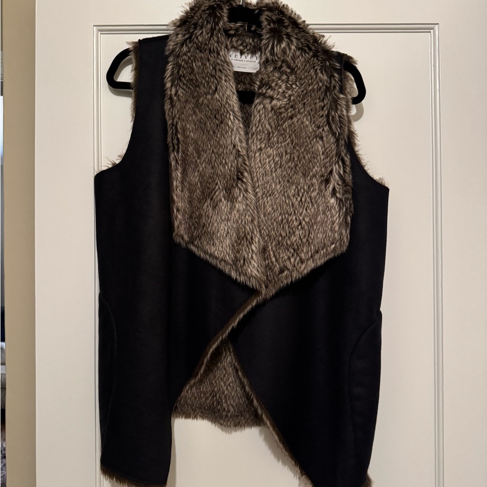 Velvet by Graham and Spencer Black and Brown Faux Fur Vest